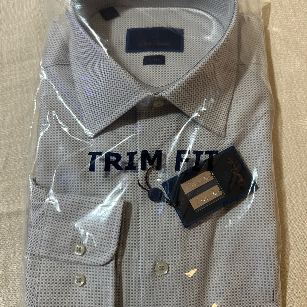 David Donahue Trim Fit Men's Gray Dress Shirt